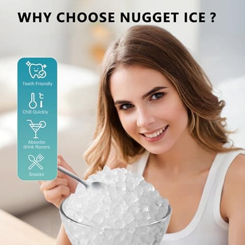 EUHOMY Nugget Ice Maker Countertop with Handle, Ready in 6 Mins, 34lbs Per Day, Removable Top Cover, Auto-Cleaning, Portable Sonic Ice Maker with Basket and Scoop, for Home/Party/RV/Camping (Black) — view 3