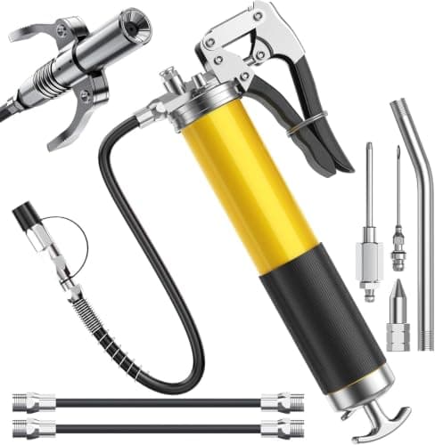 Draforce Grease Gun Kit, Yellow 10-Piece Grease Gun Kit, 8000 PSI Pistol Grip Manual Grease Gun, 400cc / 14 oz Heavy Duty Lubrication Tool for Tractor, Farm Equipment, Trailer, Automotive
