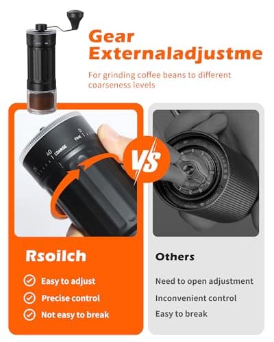 Rsoilch Manual Coffee Grinder With Ceramics Burr For Espresso,French Press,40 Adjustable Settings,Portable Hand Coffee Bean Mill For Home Use and Camping Travel,Coffee Bean Grinders With Hand Crank — view 4