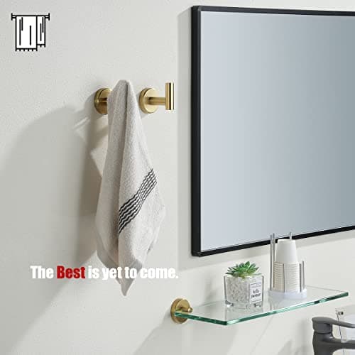 JQK Gold Bathroom Towel Hook, Coat Robe Clothes Hook for Bathroom Kitchen Garage Wall Mounted (Pack of 2), SUS 304 Stainless Steel Brushed Gold, TH100-BG-P2 — view 2
