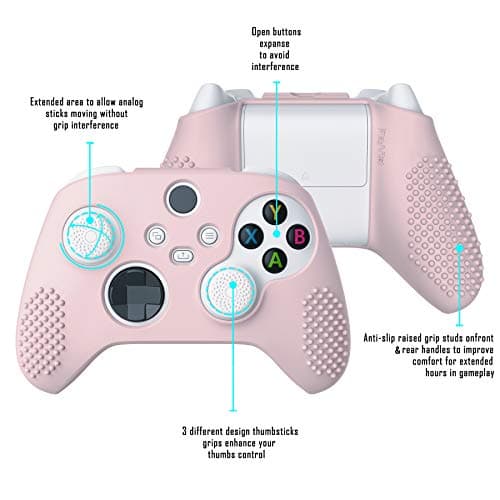 eXtremeRate PlayVital Cherry Blossoms Pink 3D Studded Edition Anti-slip Silicone Cover for Xbox Series X/S Controller, Soft Rubber Case Protector for Xbox Core Wireless Controller with Thumb Grip Caps — view 2