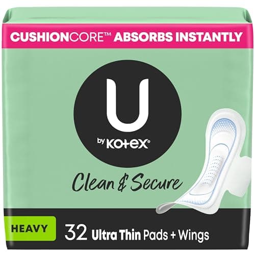 U by Kotex Clean & Secure Ultra Thin with Wings Pads for women (Previously 'Security'), Heavy Absorbency, 32 Count (Packaging May Vary)