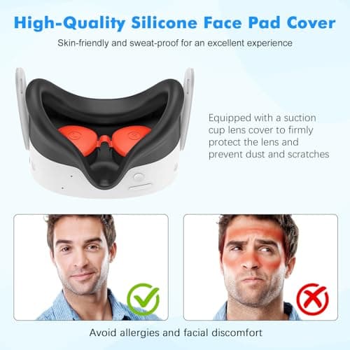 Rechale Silicone Cover Set Compatible with Oculus/Meta Quest 3S, VR Accessories for Meta Quest 3S, Protective Cover Set Includes Controller Grip Cover, Face Cover, VR Shell Cover (Red) — view 3