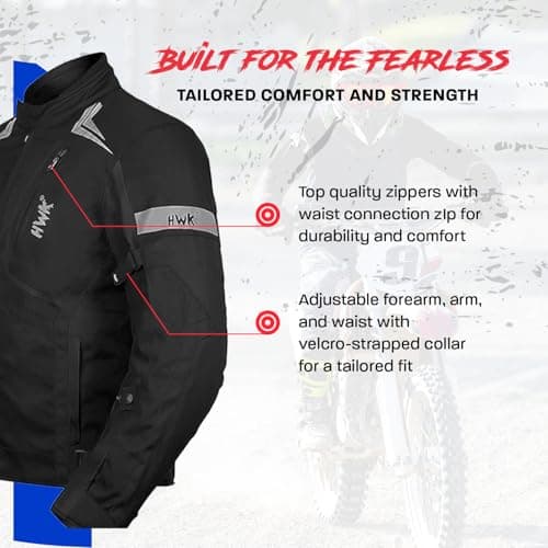 HWK Motorcycle Jacket for Men and Women Scorpion with Cordura Fabric for Enduro Motocross Motorbike Riding, All-black, Large — view 3