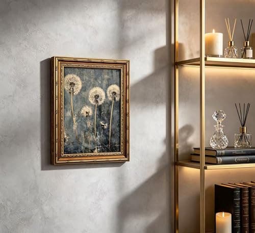 Vintage Gold Framed Dandelion Wall Art Moody Cottagecore Dandelion Painting Canvas Print Gothic Dark Plant Print Poster Wall Decor Retro Moody Plant Floral Poster Artwork for Bedroom Living room — view 5