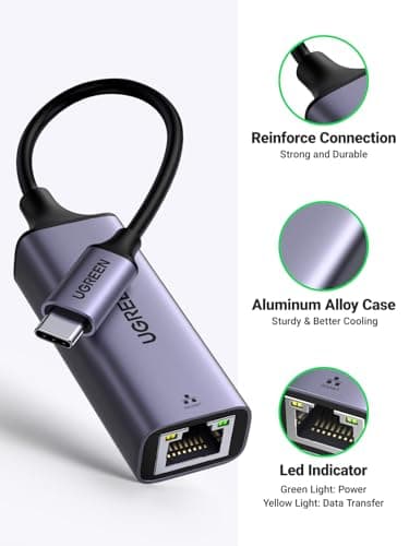 UGREEN USB C to Ethernet Adapter Gigabit RJ45 to Thunderbolt 3 Type C Network 1000Mbps LAN Converter Compatible with Switch, MacBook Pro/Air, iPhone 17 Pro/Max, iPad, XPS, Galaxy S22 S21 Surface Book — view 3