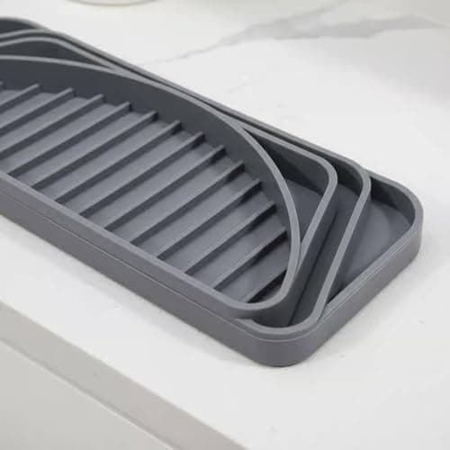 Gralara Silicone Drip Tray Refrigerator Mat Catcher Protector With Fast Drain Channels Trimmable Food Grade Silicone For Spill Control and Appliance Care suitable for kitchen home office, Gray