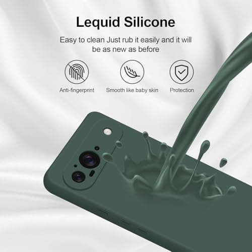 GiiYoon Silicone Case Compatible with Google Pixel 9, Full Body Silky Soft Touch Phone Case with Camera Protection, Shockproof Cover with Microfiber Lining, Green — view 3