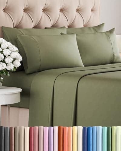 Queen 6 Piece Sheet Set - Cooling & Breathable Bed Sheets - Hotel Luxury Bed Sheets for Women, Men, Kids & Teens - Bedding w/Deep Pockets & Easy Fit - Soft & Wrinkle Free - Queen Sage Green Sheets