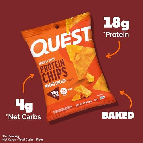 Quest Nutrition Nacho Cheese Tortilla Style Protein Chips, 18g Protein, 4g Net Carb, Low Carb, Gluten Free, 1.1 oz (Pack of 12) — view 3