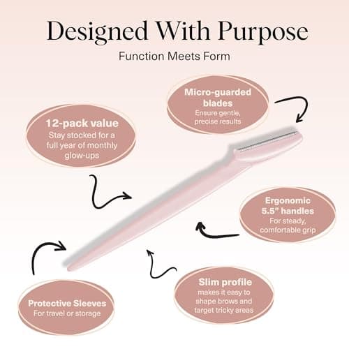 Kitsch Dermaplane Razor for Women Face – Face Razors for Women & Men, Eyebrow Trimmer & Face Shaver – Exfoliating Facial Razor & Skin Care Tool for Smoother Skin - Blush, 12 pcs — view 3