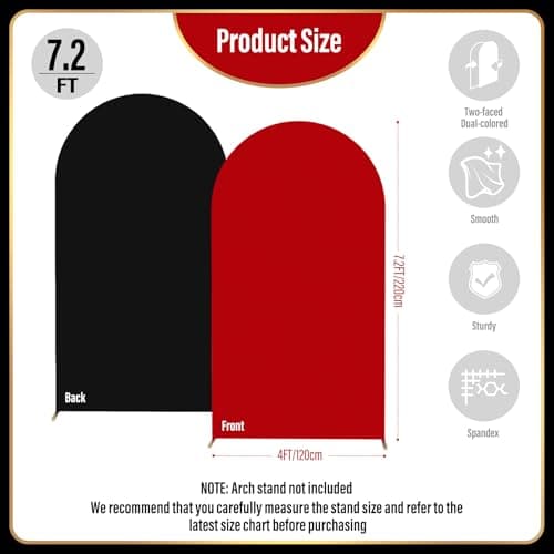 LEBENGURU 7.2FT Arch Backdrop Cover (One Piece Double Color), Black/Red Spandex Fitted Round Top Wedding Arches, U-Shaped Arch Chiara Stand Covers for Birthday Party Baby Shower Balloon Décor — view 5