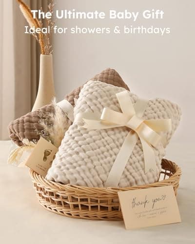 Yoofoss Hooded Baby Towels for Newborn 2 Pack 100% Muslin Organic Cotton Baby Bath Towel with Hood for Babies, Infant, Toddler and Kids, 32x32Inch, Soft and Absorbent Newborn Essential, Beige&Coffee — view 3