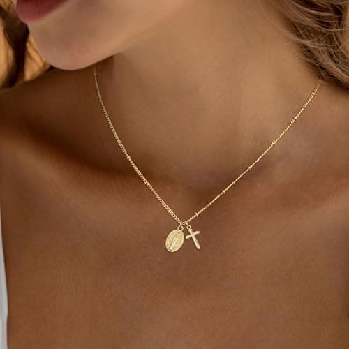 Jesvo Catholic First Communion Gifts for Girls, Virgin Mary Cross Charm Necklace 1st Holy Communion Decorations Gifts Ideas Christian Religious Jewelry for Teen Teenage Kids Age — view 2