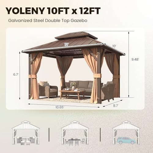 YOLENY 10' x 12' Hardtop Gazebo, Metal Gazebo with Aluminum Frame, Double Galvanized Steel Roof, Curtains and Netting Included, Pergolas for Patios, Garden, Parties, Lawns — view 2