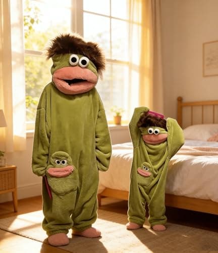 Snuggle Monster Onesie,Silly Onesie Funny Green Monster Hooded Fleece Pajamas Premium Soft Cozy Sleepwear Plush One-Piece Long Sleeves Clothes Green L — view 2