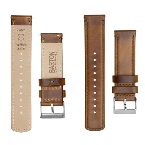 BARTON WATCH BANDS Quick Release Top Grain Leather Watch Band Strap, Caramel Tan Leather, 22mm — view 4