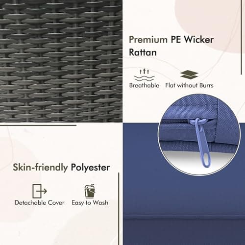 DORTALA Wicker Patio Furniture Set 3 Piece, Small Outdoor Table & Chairs with Tempered Glass Tabletop, Cushions, Rattan Conversation Bistro Set for Balcony, Porch, Backyard, Deck, Mix Gray+Navy — view 3