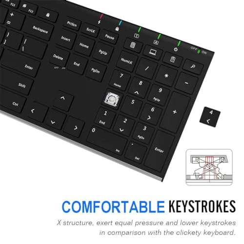 Arteck 2.4G Wireless Keyboard Stainless Steel Ultra Slim Full Size Keyboard with Numeric Keypad for Computer/Desktop/PC/Laptop/Surface/Smart TV and Windows 10/8/ 7 Built in Rechargeable Battery — view 3