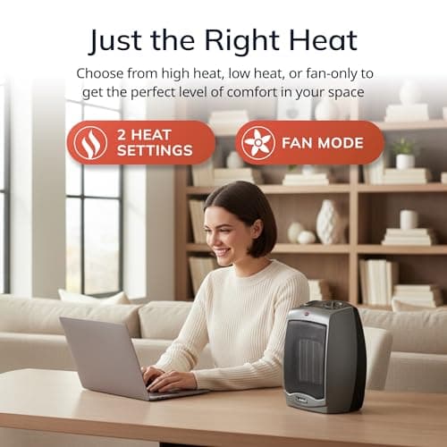 Lasko Portable Indoor Electric Ceramic Space Heater with Tip-Over Safety Switch, Overheat Protection and Thermostat, 2 Speeds, Safe for Home, 9.2 Inches, Dark Gray, 1500W, 754201 — view 2