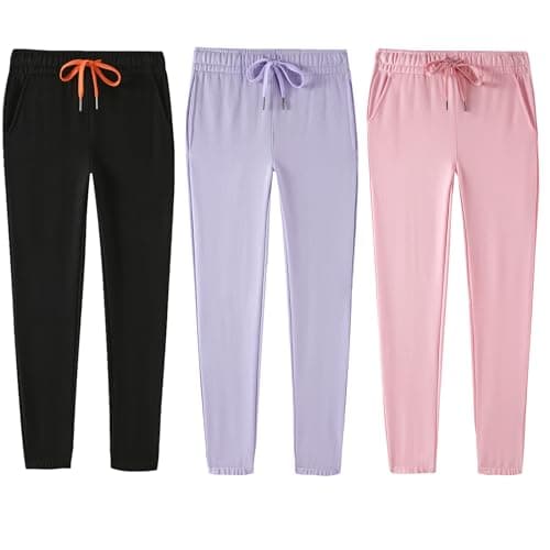 SOIBEEN Girls Sweatpants Elastic Drawstring Sports Jogging Trousers for Kids Casual Pants Solid Color Joggers with Pockets 7-8 Years — view 3