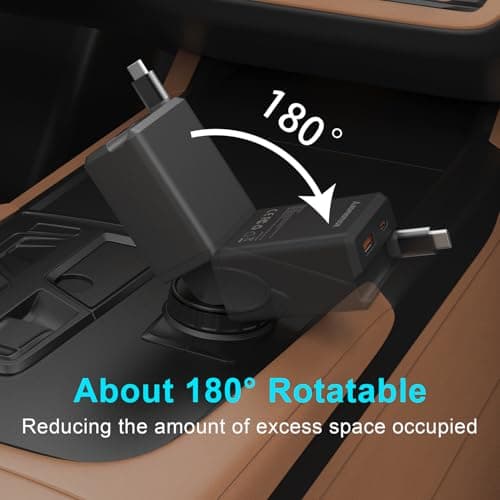 Retractable Car Charger, Total 75W Fast Charger 3 in 1 USB C Car Adapter, Retarctable Type C Cables (30 inch) and 2 USB Ports, Compatible with iPhone 16/15 Series, iPad, Galaxy, Pixel, Laptop and More — view 5