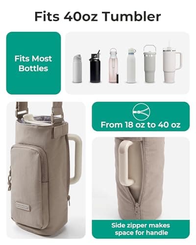 BAGSMART 40oz Magnetic Water Bottle Holder with Strap, Drink Carrier Bag Crossbody Gym Bag, Gym Accessories for Women/Men, Khaki — view 2