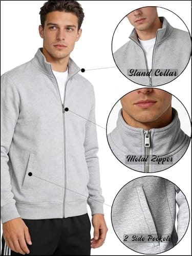 LINMYZAI Mens Zip Up Sweatshirt No Hood Mock Neck Sweatshirts Men's Fleece Jackets Full Zip Lightweight Jacket Seam Pocket, Yellow, Large — view 5