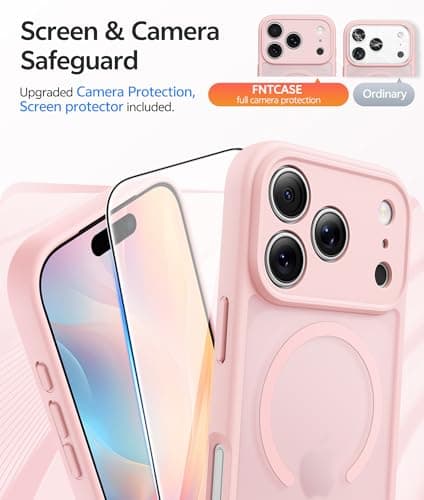 FNTCASE for iPhone 17 Pro-Max Case: [Compatible with Magsafe] Translucent Matte Cases with [Full Camera Protection] [Screen Protector] Military Grade Shockproof Protective Phone Cover - Light Pink — view 3