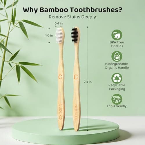 Bamboo Toothbrushes 10 Pack, BPA Free Plant Based Soft Bristle Toothbrush — view 2