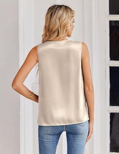 Zeagoo Women's Silk Satin Tank Tops V Neck Camisoles Business Casual Blouses Dressy Summer Sleeveless Shirts Champagne