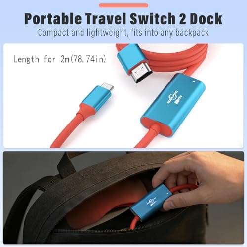 BGGUANG Switch 2 Dock Portable USB-C to HDMI Cable TV Docking Station Compatible with Nintendo Switch 2,OLED/Steam Deck/ROG Ally X /4K@60Hz / HDMI 2.0 / USB 3.0 5Gbps / PD 3.0 100W TV Travel Dock — view 2