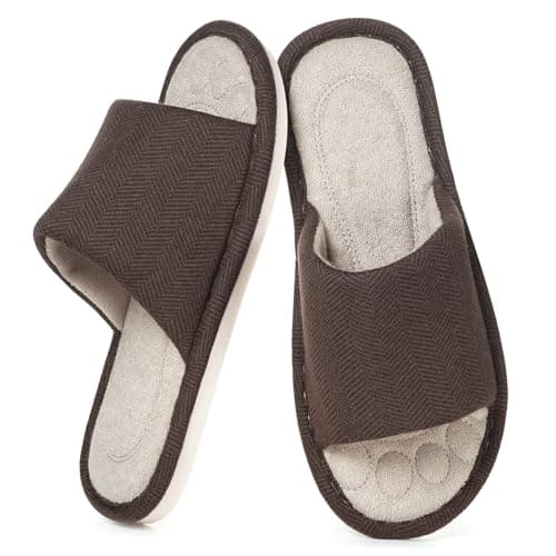 Dokela Mens Open Toe House Slippers Breathable Slip-on Indoor Slippers