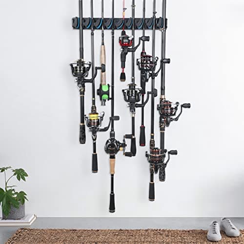 PLUSINNO Vertical Fishing Rod Holder, Wall Mounted Fishing Rod Rack, Fishing Pole Holder Holds Up to 9 Rods or Combos, Fishing Rod Holders for Garage, Fits Most Rods of Diameter 3-19mm — view 6