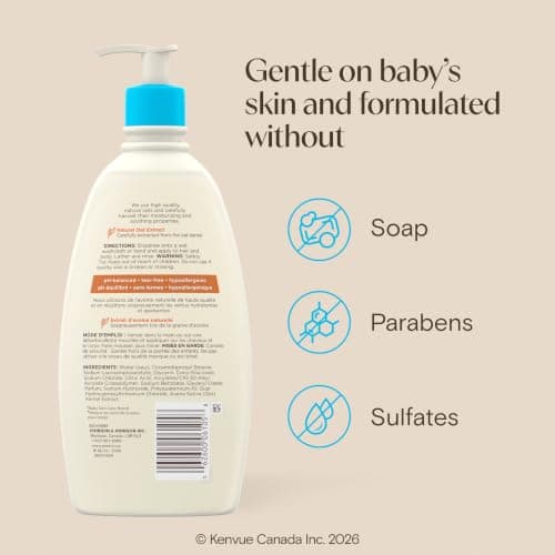 Aveeno Baby Daily Moisture Gentle Baby Body Wash and Shampoo with Oat Extract, 2-in-1 Baby Wash and Hair Shampoo, Tear-Free, Paraben-Free for Sensitive Skin and Hair, Lightly Scented, 18 Fl Oz — view 8