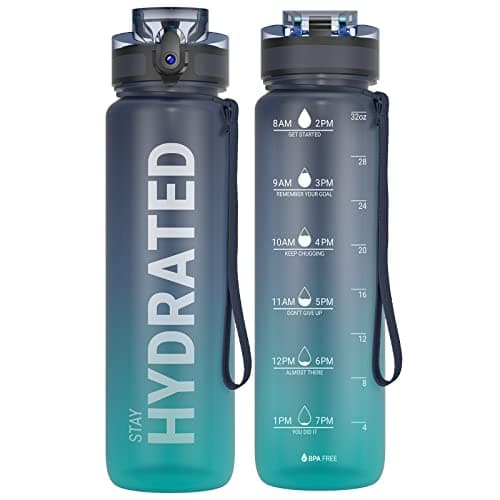 Sahara Sailor Water Bottle, 32oz Motivational Sports Water Bottle with Time Marker - Times to Drink - Tritan, BPA Free, Wide Mouth Leakproof, Fast Flow Technology with Clean Brush (1 Bottle)
