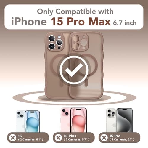 CAPRARO Cute for iPhone 15 Pro Max Case, Compatible with MagSafe, [Curly Wave Edge] [Full Camera Protection] [14 FT Drop Protection] Magnetic Phone Case for 15 Pro Max 6.7 Inch, Brown