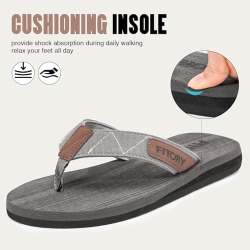FITORY Men's Flip-Flops, Thongs Sandals Comfort Slippers for Beach Gray Size 10 — view 2