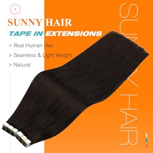 Sunny Hair Tape in Hair Extensions Human Hair 20inch Remy Hair Extensions for Women Real Human Hair Brunette Dark Brown Invisible Tape in Extensions Straight 20Pcs
