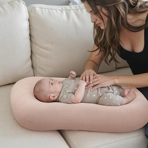 habibee Muslin Baby Lounger Cover 2 Pack, Cotton Baby Lounger Pillow Cover for Newborn, Organic Infant Lounger Cover for Boys and Girls, Pink Blossom — view 5