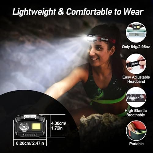 Blukar LED Headlamp Rechargeable,2000L High Lumen Super Bright Dimmable Headlight Flashlight with Motion Sensor- 8 Modes,Spotlight&Floodlight,IPX5 Waterproof for Camping,Hiking,Running,Fishing -2 Pack — view 7