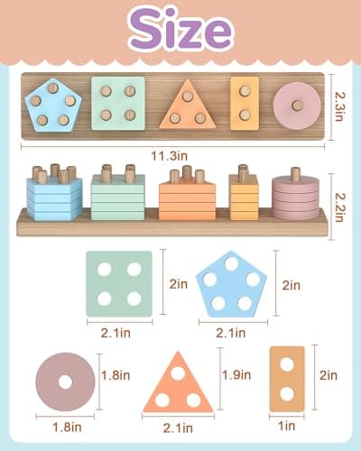 Tonberless Montessori Toys for 1 2 3 Year Old Boy Girl, Toys for Ages 2-4 Toddlers Kids Baby, 1 2 Year Old Birthday Gifts, Wooden Learning Puzzles Easter Basket Stuffers Toys for Toddlers 1-3 — view 5