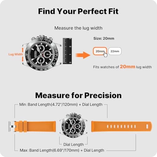 Fullmosa 2 Pack Silicone Watch Bands 20mm 22mm Quick Release Watch Straps for Men Women, Soft Rubber Replacement Band Compatible with Garmin Seiko Samsung Galaxy with Stainless Steel Buckle, Includes Spring Bar Tool,20mm,Black/Black-Orange/Silver Buckle — view 4