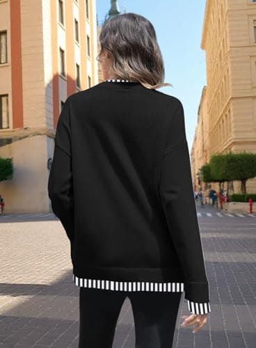Disamer Womens Sweaters Fall Clothes Fashion 2026 Cowboy Chic Knit Cozy Sweater School Teacher Outfits Long Sleeve Pullover,Striped Black,Medium — view 7