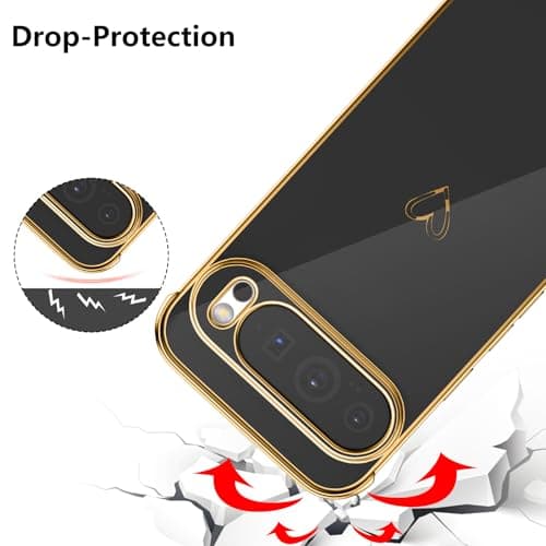 ZTOFERA Designed for Google Pixel 10/10 Pro Case,Cute Plating Edge Love Hearts Pattern with Camera Lens Protection Phone Cover for Google Pixel 10/10 Pro 6.3 inch,Black — view 3