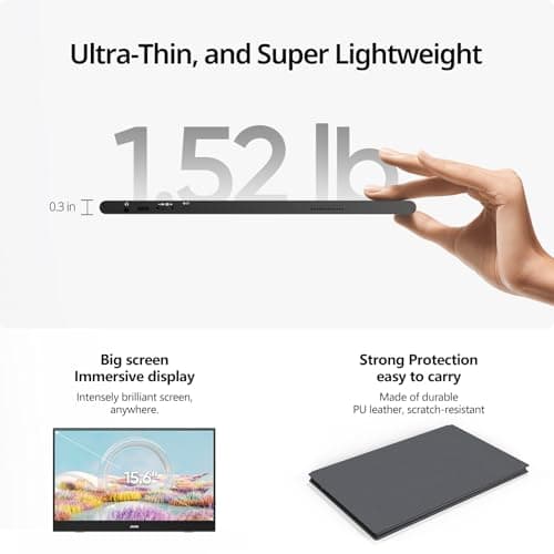 MNN Portable Monitor 15.6inch FHD 1080P 60Hz USB C HDMI Gaming Ultra-Slim IPS Display w/Smart Cover & Speakers,HDR Plug&Play, External Monitor for Laptop PC Phone Mac (15.6'' 1080P) — view 4