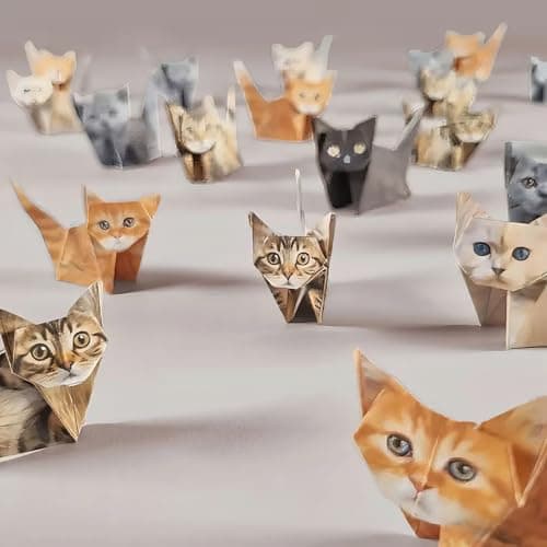 Cute Cat Origami Paper Kit, 3D DIY Paper Cats to Fold, 50 Colorful Sheets, Easy Craft for Beginners, Screen-Free Activity, Desk Decor & Gift for Cat Lovers (动物) — view 4