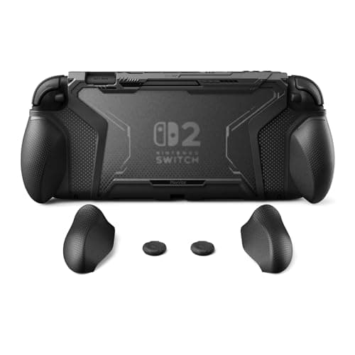 PlayVital for Switch 2 Beyond-Grip Dockable Case, Interchangeable FPS/Omni Ergonomic Grips + Military-Grade Drop Protective Cover + 2 Joystick Caps for Nintendo Switch 2 (Black)​