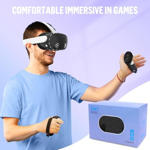 Silicone Cover Set Compatible with Meta/Oculus Quest 3s Accessories, Silicone Face Cover, Controller Grip Cover, VR Shell Cover, Protective Lens Cover, Camera Lens Protector, Skin for Quest 3s (Black) — view 7