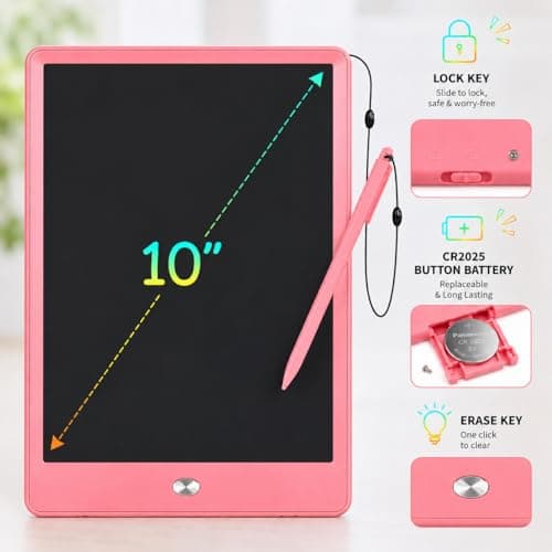EooCoo LCD Writing Tablet for Kids, Road Trip Essentials 10 Inch Kids Drawing Pad, No Mess Coloring Books for Toddler, Travel Toys Airplane Activities, Back to School Gift for 3-8 Years Old Girls Boys — view 8